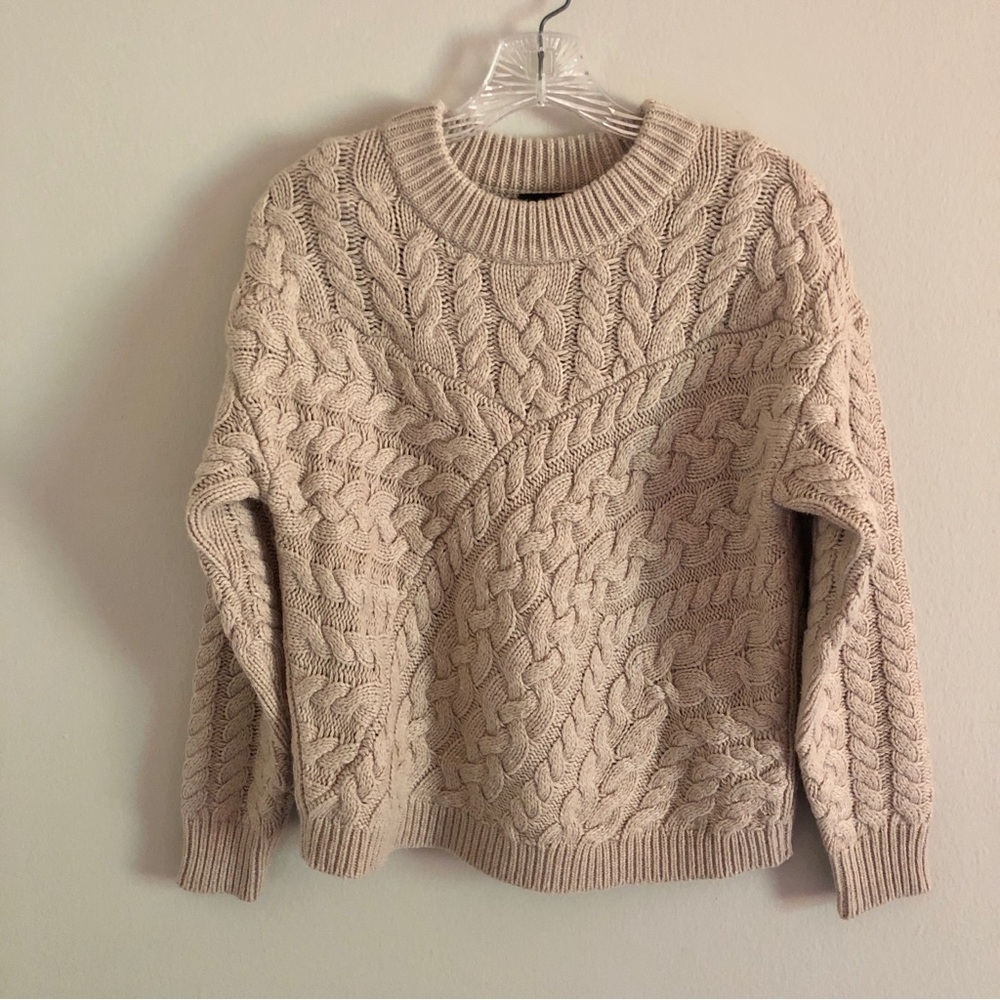 NWT J. Crew Re-Imagined Tan Cable Knit Wool Blend Sweater